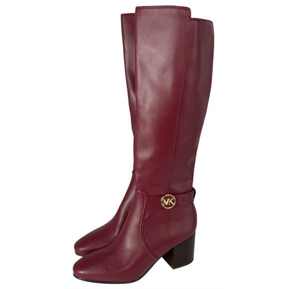 NEW MICHAEL KORS MULBERRY RED CARMEN RIDING TALL LOGO BOOTS SIZE 6.5 - Picture 3 of 8